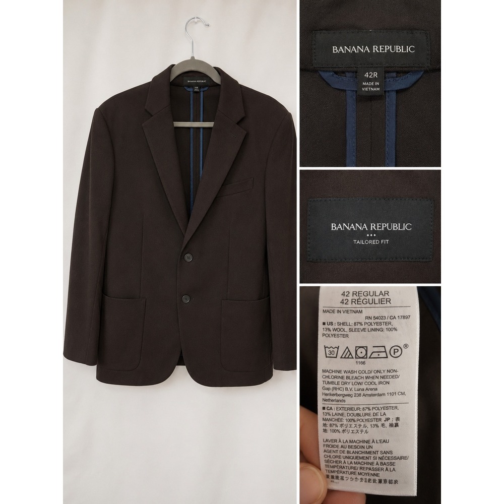 Banana Republic Mens Tailored Fit Wool Blend Blazer Jacket Brown 42R